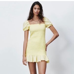 Zara Yellow Square Neck Mini Dress